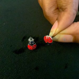 Red and black ladybug earrings 🐞